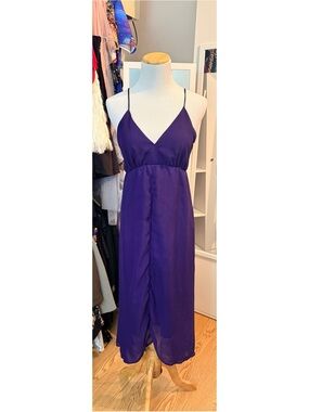 Forever 21 Deep Purple Spaghetti Strap V-Neck High Low Maxi Dress Size Medium